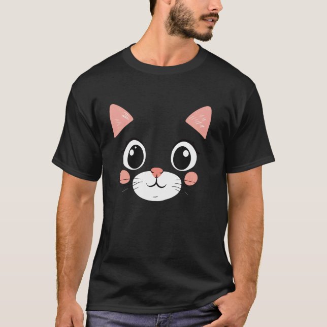 Roligt Katt Ansikte Halloween T Shirt (Framsida)