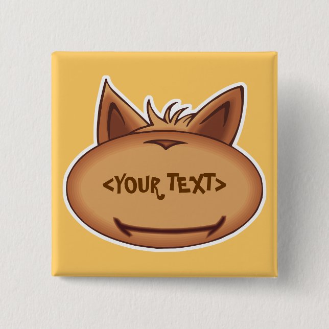 Roligt Katt Ansikte, <YOUR TEXT> Knapp (Framsida)