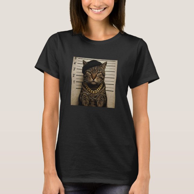 Roligt Katt Mugshot Meme T Shirt (Framsida)