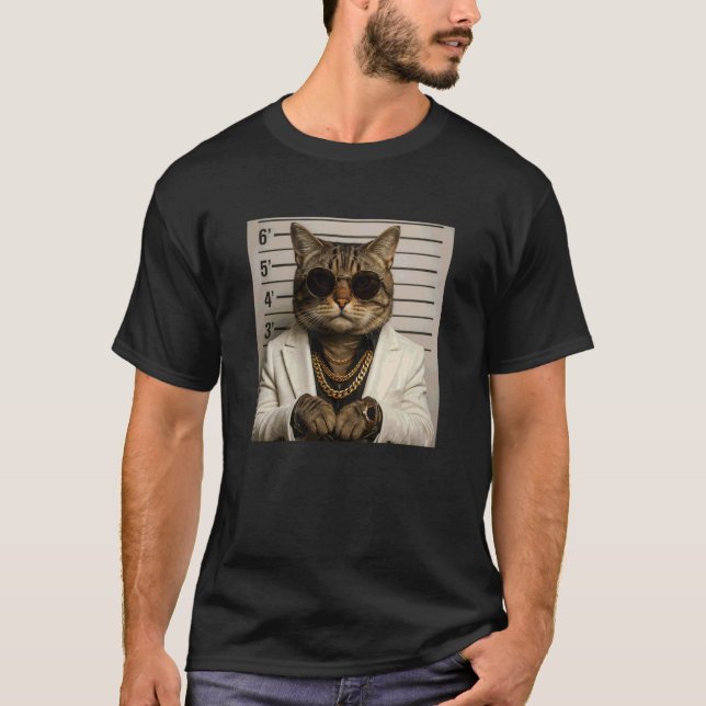 Roligt Katt Mugshot Meme T Shirt (Framsida)