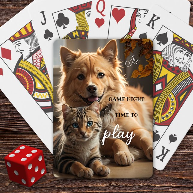 Roligt Katt och Hund Game Night Casinokort (Deck of cards featuring a cat and dog eager to start playing. Lovely for anyone who loves animals.)