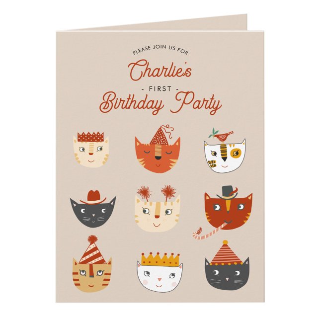 Roligt Katt Personlig 1:a födelsedagsinbjudan Inbjudan (Cute kitty cat personalized first birthday party invitation)