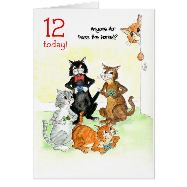 Roligt Katter som spelar videospel 12:e-födelsedag Hälsningskort (Framsidan)