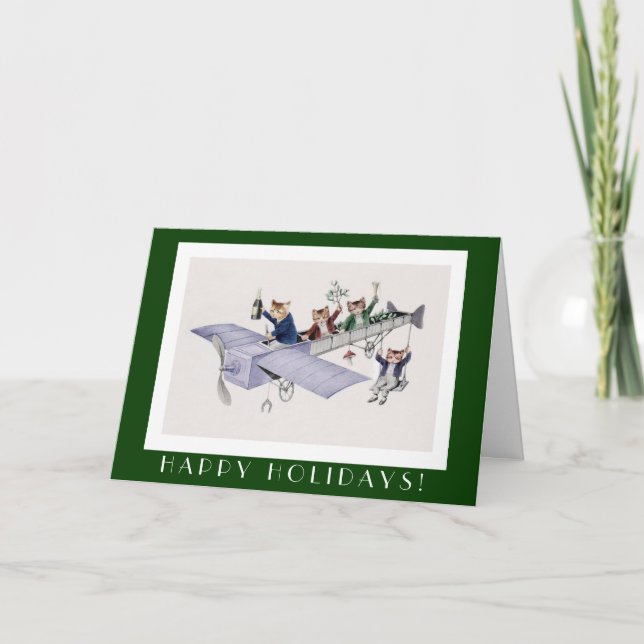 Roligt kattglad helgkort - vintagekattkonst (Framsida)