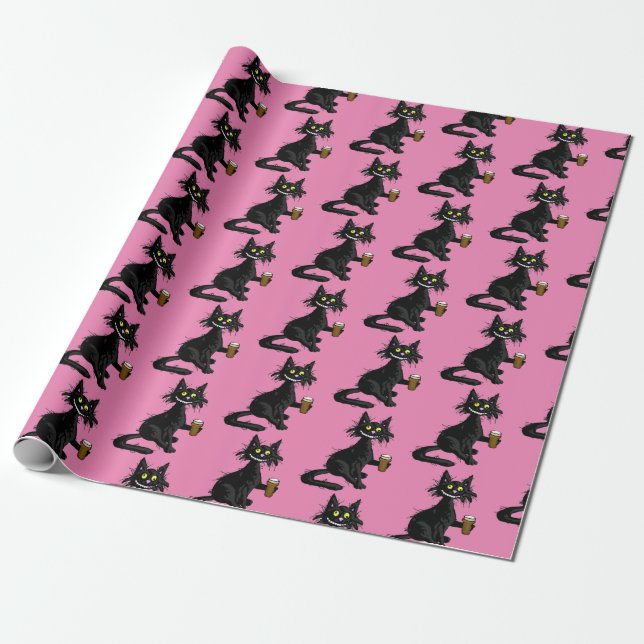 Roligt kattinpackningspapper presentpapper (Utrullad)