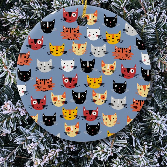 Roligt Kattunge Julgransprydnad Keramik (Fun kitty cat pattern Christmas ornament)