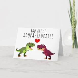 Roligt Kawaii Dinosauriepar Puns Alla Hjärtans Dag Kort