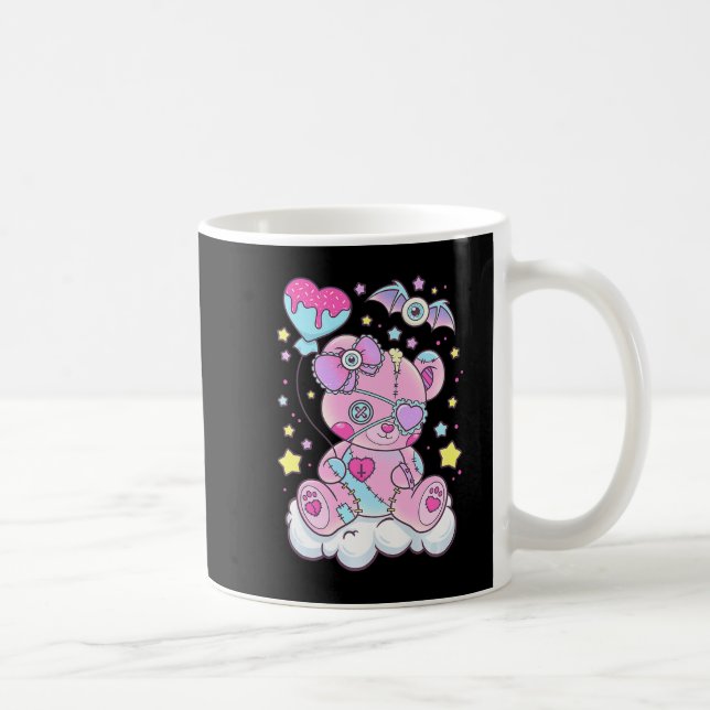 Roligt Kawaii Pastel Goth Cute Creepy Bear Anime J Kaffemugg (Höger)