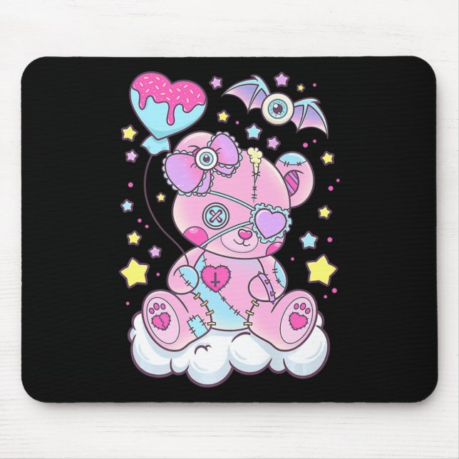 Roligt Kawaii Pastel Goth Cute Creepy Bear Anime J Musmatta (Framsidan)
