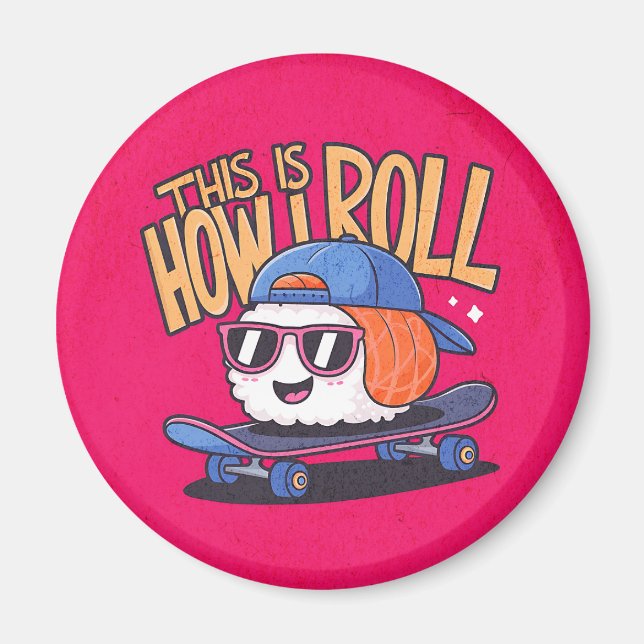Roligt Kawaii Sushi på skateboard Magnet (Framsidan)