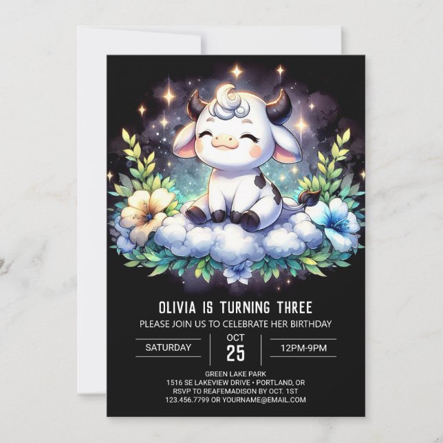 Roligt Kids Cow Birthday Inbjudningar (Framsida)