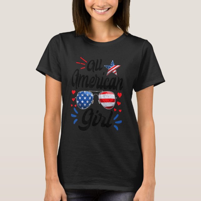 Roligt Kids Girl All American Girls Patriotic 4 ju T Shirt (Framsida)