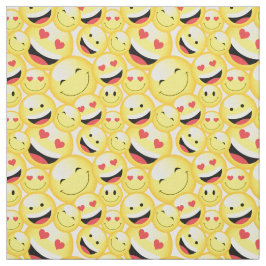 Roligt Kids Gult Smiling Emoji Ansikte Mönster Tyg