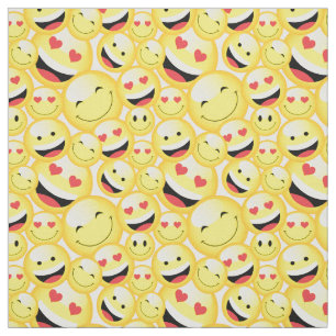 Roligt Kids Gult Smiling Emoji Ansikte Mönster Tyg