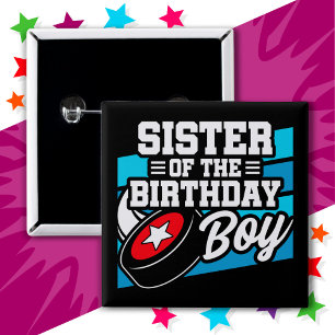 Roligt Kids Hockey Party syster till Birthday Boy Knapp