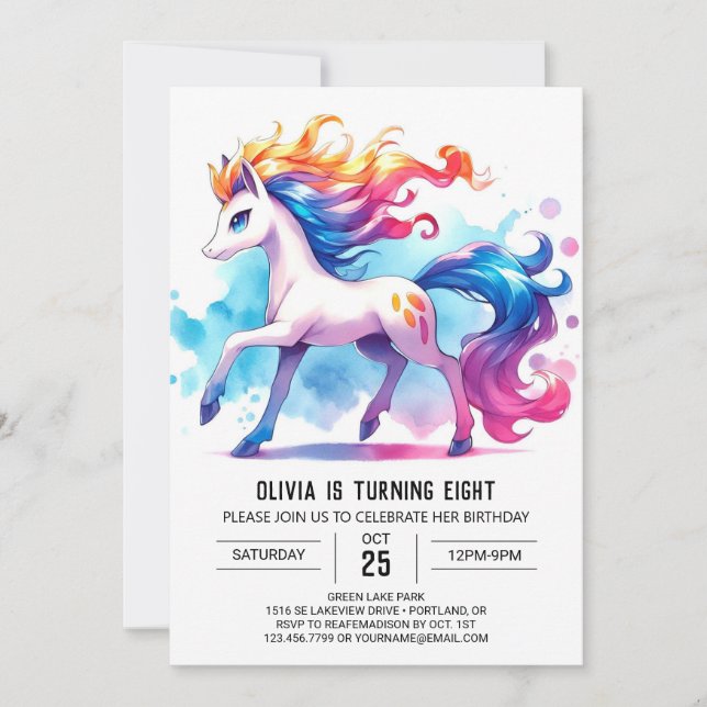 Roligt Kids Horse Birthday Inbjudningar (Framsida)