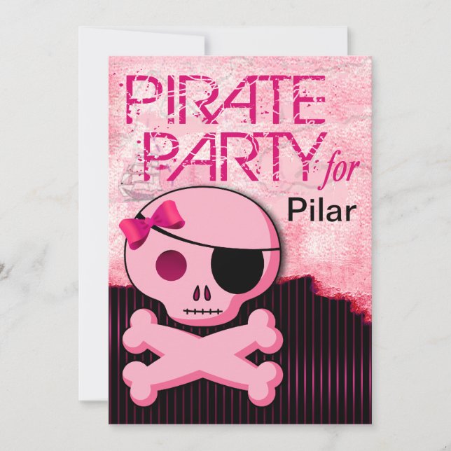 Roligt Kids Pirat Girl - "Pirat Baby"! Party Inbjudningar (Framsida)