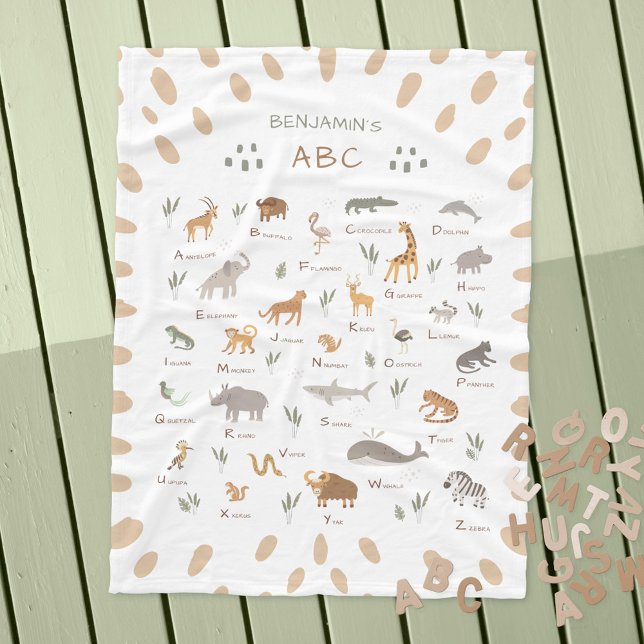 Roligt Kids' Vilda djur Fleece Blanket (Learn ABC Jungle Safari Animals Kids Fleece Blanket ©Susanne Sachers - Sunny Mind Design 🌞)