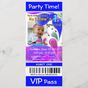 Roligt Kids VIP Pass Event Biljett Photo Party (bl Inbjudningar