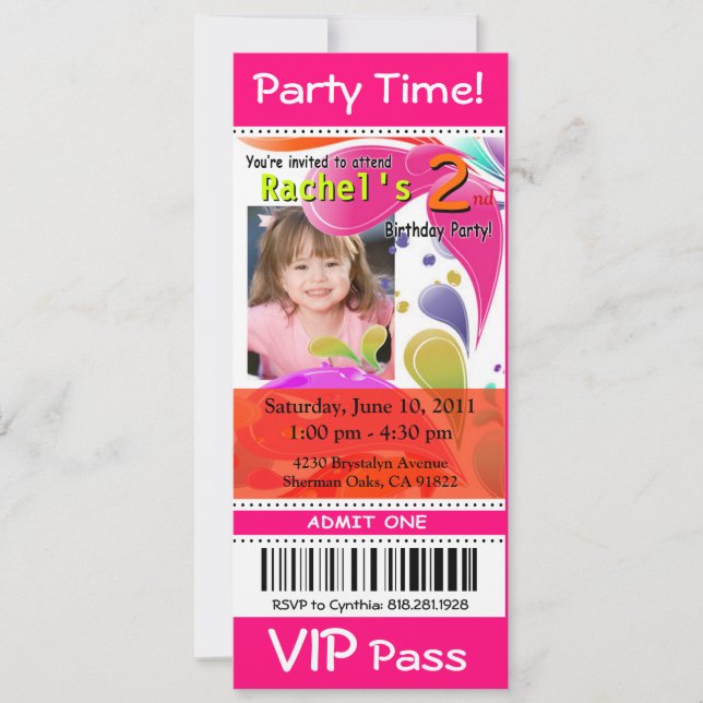 Roligt Kids VIP Pass Event Biljett Photo Party fus Inbjudningar (Framsida)