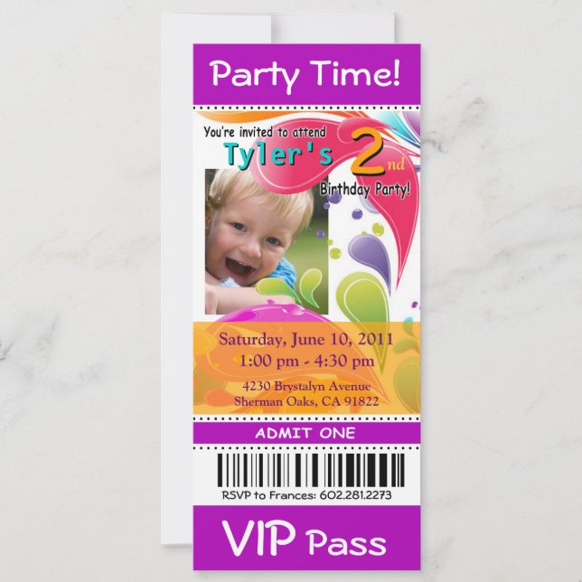 Roligt Kids VIP Pass Event Biljett Photo Party lil Inbjudningar (Framsida)