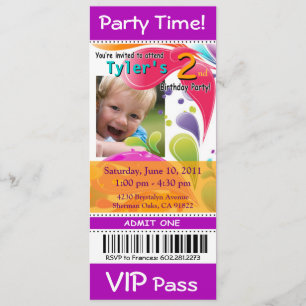 Roligt Kids VIP Pass Event Biljett Photo Party lil Inbjudningar