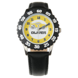 Roligt killars gult bil namn & age-handklocka armbandsur