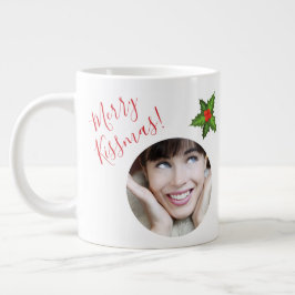 Roligt "Kissmas" Romantisk julfoto Mistletoe Jumbo Mugg