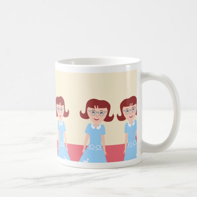 Roligt Kitschy Fifties Gal Cute Retro Illustration Kaffemugg (Höger)