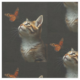 Roligt Kitten Butterfly Black Background Tyg