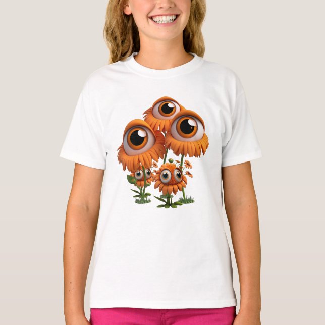 Roligt Konstig Orange Flowers Eyeball T-Shirt (Framsida)