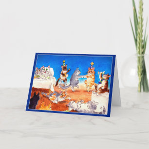 Roligt kort för hälsning för kattjulparty