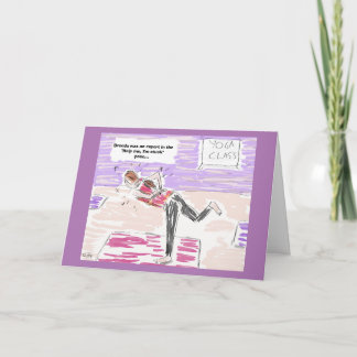 Roligt kort för hälsning för Yogatecknadgrattis på