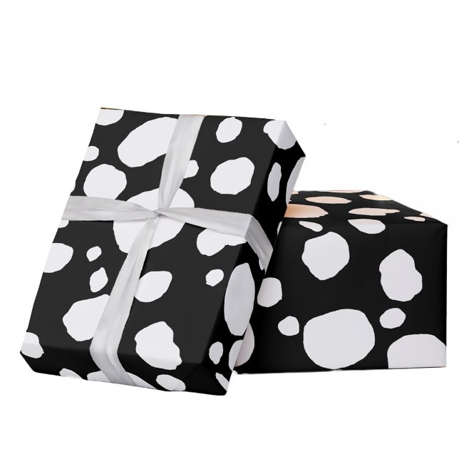 Roligt Kow Skriv ut Westerna prickar Mönster Svart Presentpapper (Fun cow print Western gift wrap)