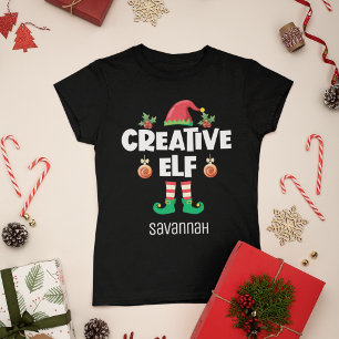 Roligt Kreativ Elf med namn julfamilj T Shirt