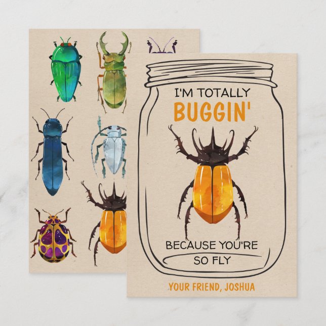 Roligt Kryp Valentines day Card Beatle Tack Kort (Fram/baksida)