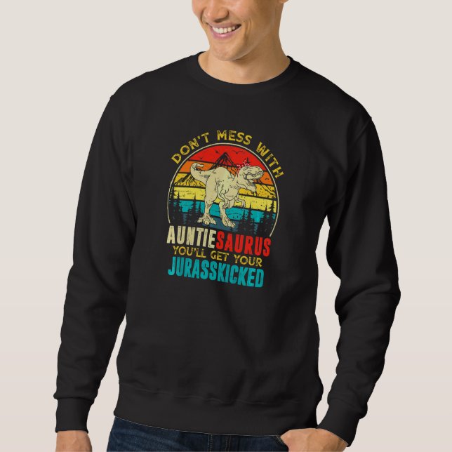 Roligt Kvinnor Retro Auntiesaurus Dinosaur Rex Lång Ärmad Tröja (Framsida)