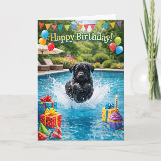 Roligt Labrador-valp poolsplash Kort (Framsida)