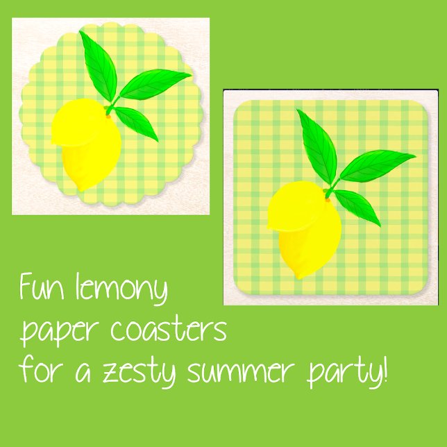 Roligt Land Gult Grönt Rutigt Citron  Underlägg Papper Kvadrat (Make a great hostess gift!)