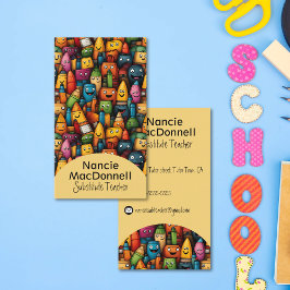 Roligt Lärare Education Colorful Tecknad Pen Mönst Visitkort