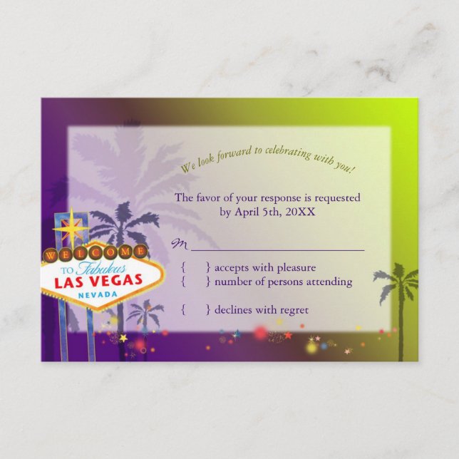 Roligt Las Vegas-destinationsbröllop RSVP OSA Kort (Framsida)