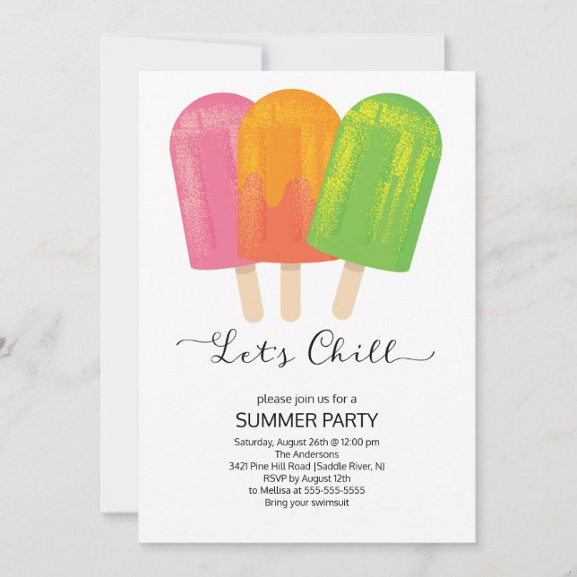 Roligt Låt oss Chill Ice Pops Summer Party Inbjudningar (Framsida)