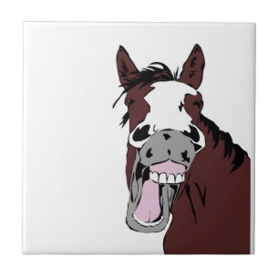 Roligt Laughing Horse Head Logotyp Kakelplatta