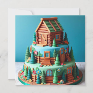 ROLIGT LEKSAK LOG CABIN DECORARATED BIRTHDAY CAKE KORT