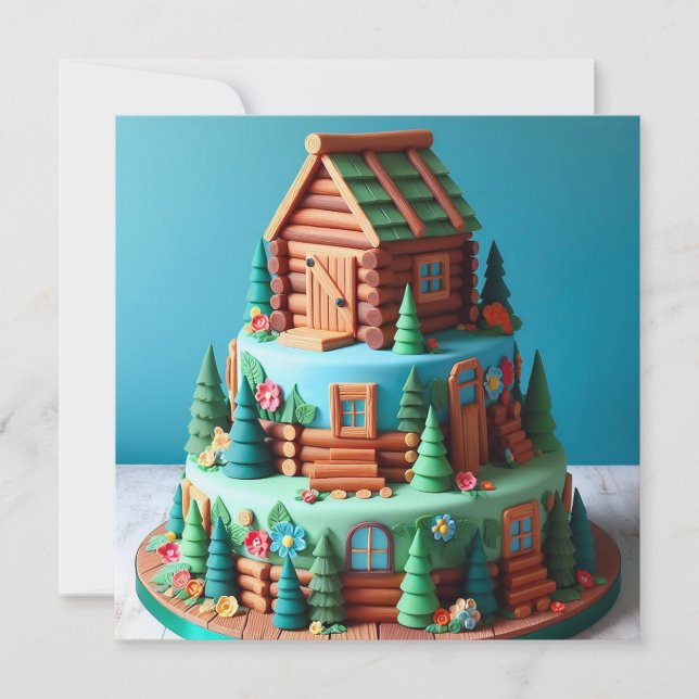 ROLIGT LEKSAK LOG CABIN DECORARATED BIRTHDAY CAKE KORT (Framsida)