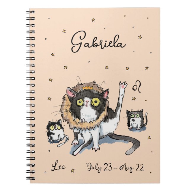 Roligt Leo Zodiac Kung Cat "Lejont Stjärntecken ho Anteckningsbok (Framsidan)