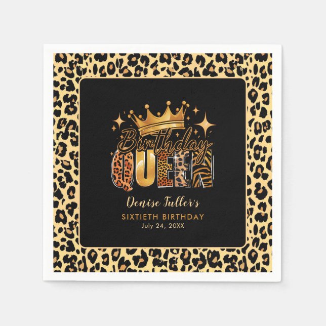 Roligt Leopard Birthday Queen 60 Birthday Pappersservett (Framsidan)