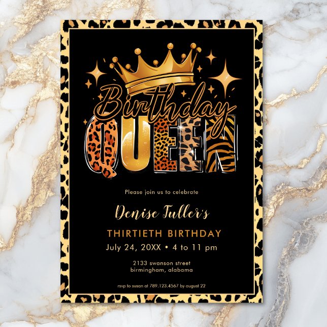Roligt Leopard Birthday Queen Tretty Birthday Inbjudningar (Fun Leopard Birthday Queen Thirty Birthday Invitation)