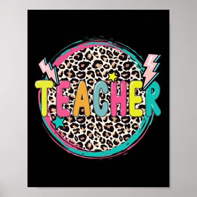 Roligt Leopard Lärare Lycklig Första dagen för sko Poster (Framsidan)