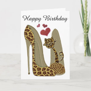 Roligt Leopard Stiletto och Cat Kort